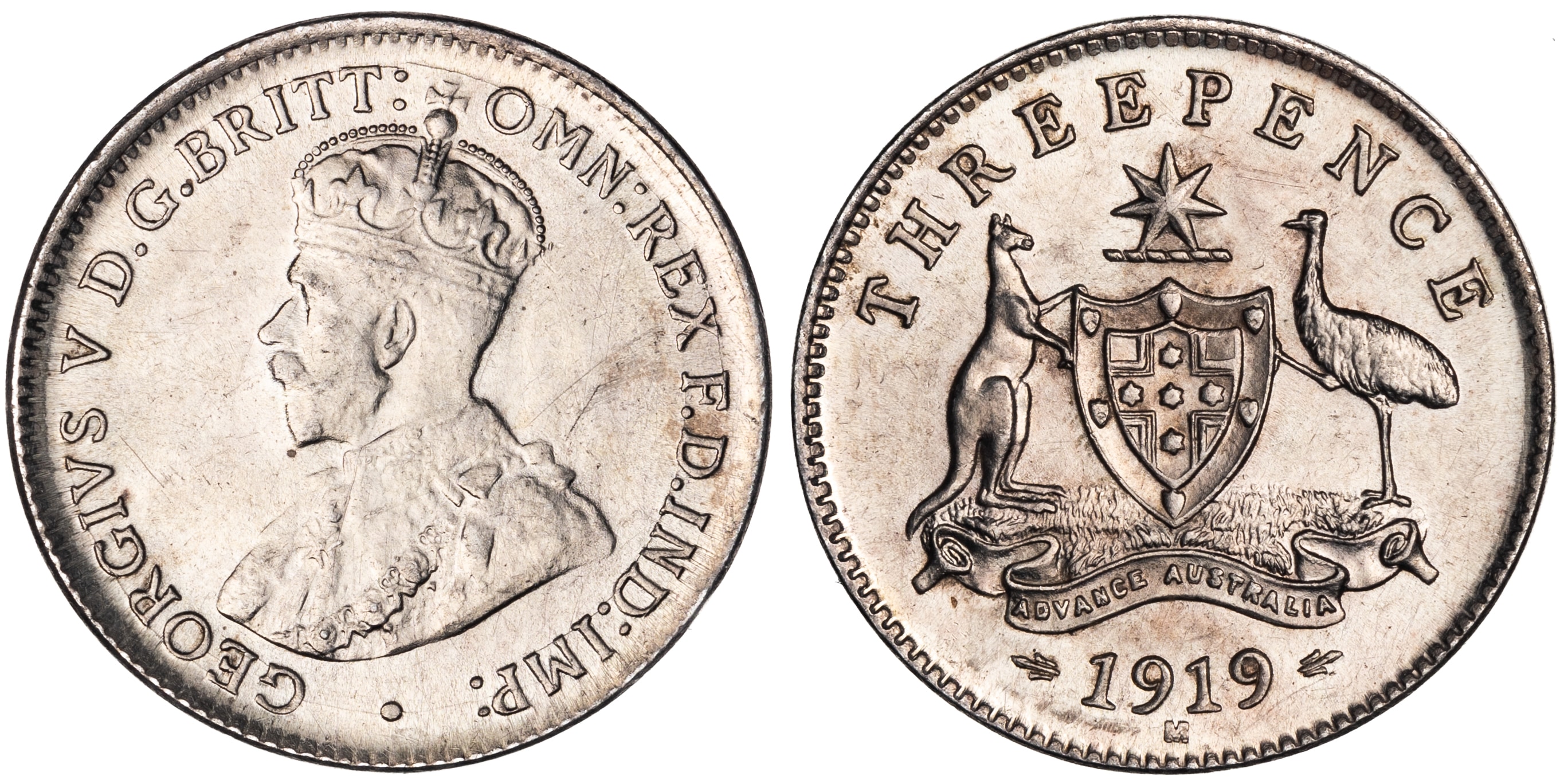 George V, Threepence, 1919-M, UNC