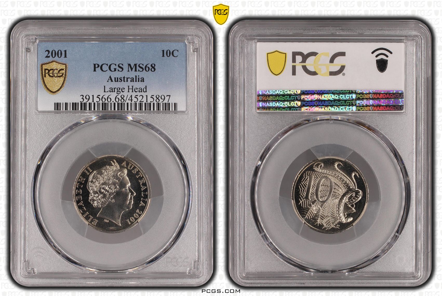 2001 Australia Ten Cent, 10c Large Head PCGS - MS68 -897