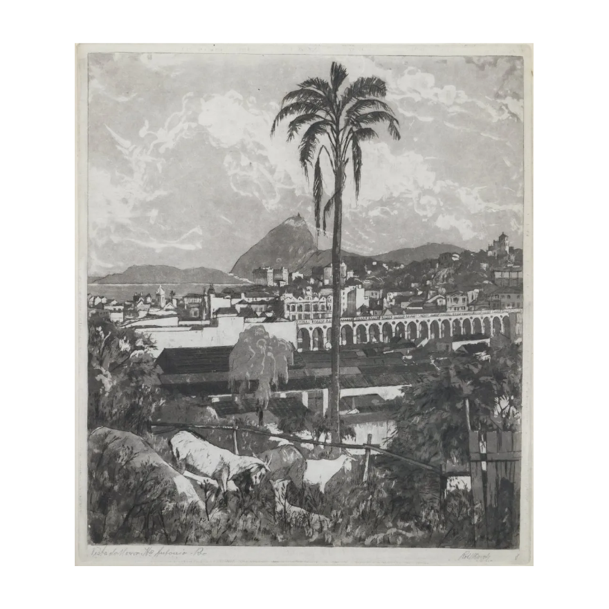 Oskar Rothkirch (b.1880 Brazilian) 'Visa de Morro - Rio' Etching - Loose Sheet - 17"x14.5"
