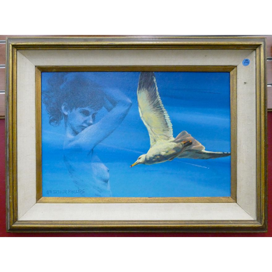 William Arthur Phillips ''Seagull with Woman'' Acrylic Painting