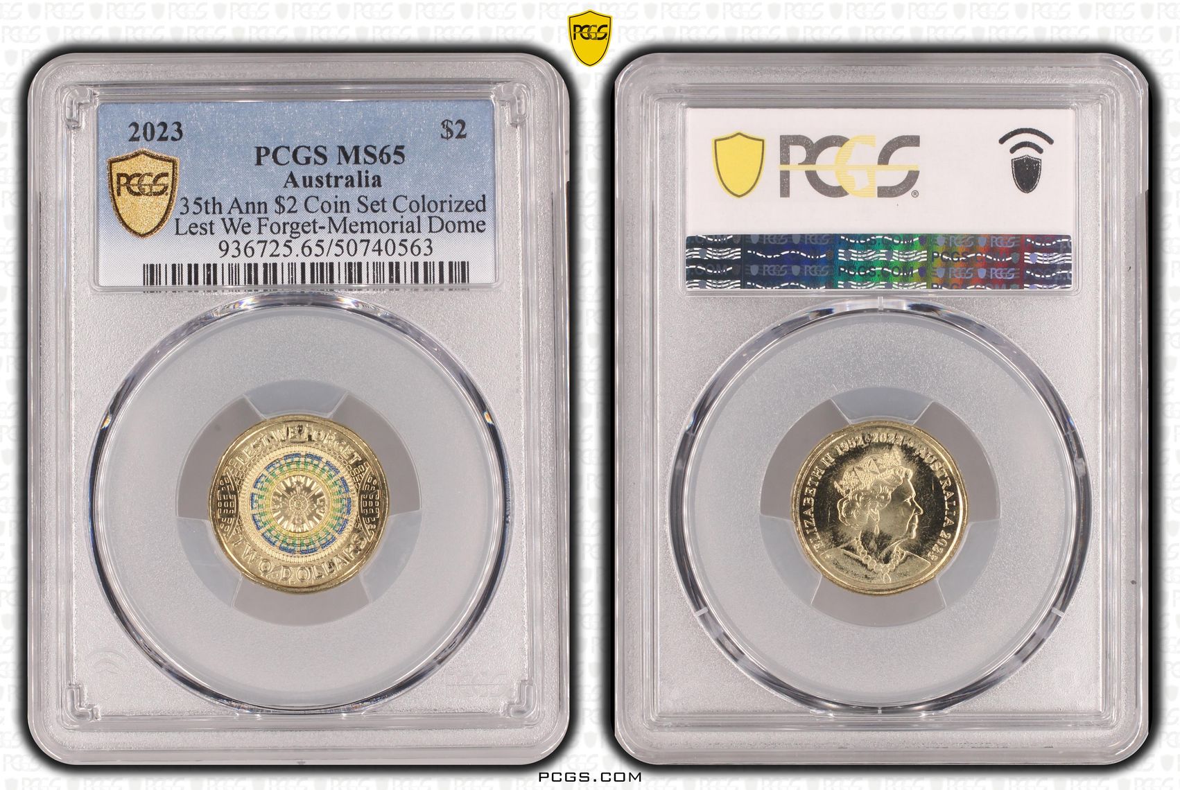 35th Ann $2 Coin Set Colorized Lest we Forget-Memorial Dome, Two Dollar, 2023, PCGS MS65