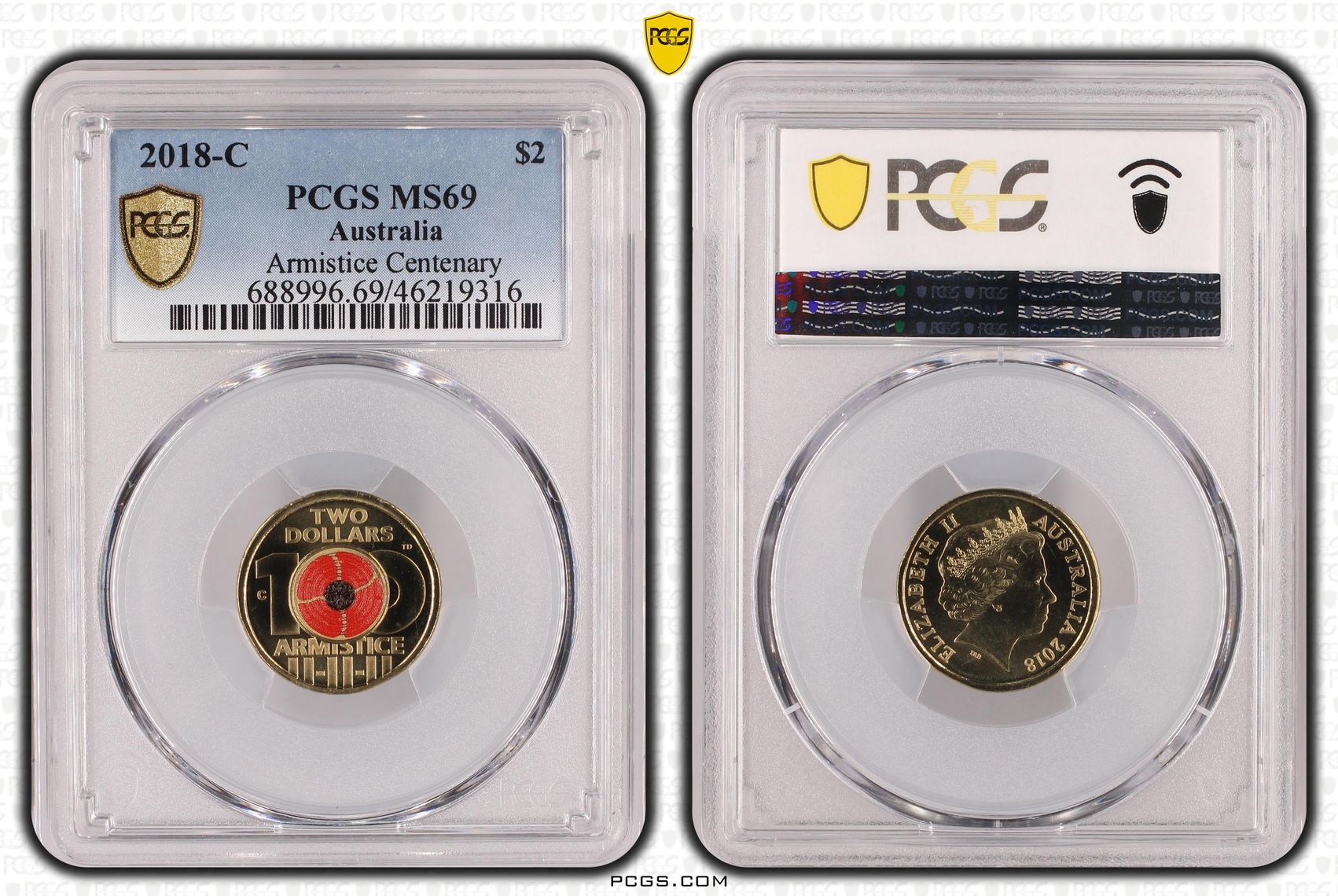 2018-C Aus $2 Armistice Centenary Colorized PCGS MS69