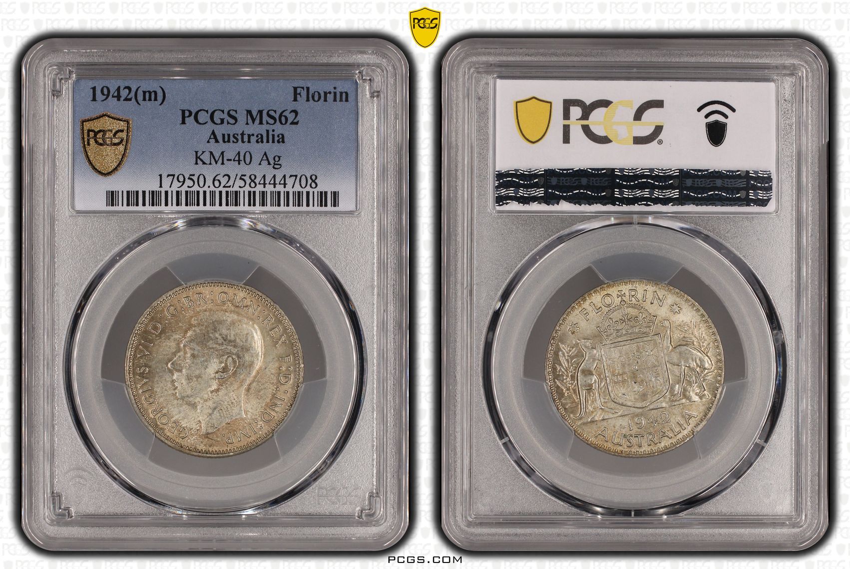 George VI, Florin, 1942(m), PCGS MS62