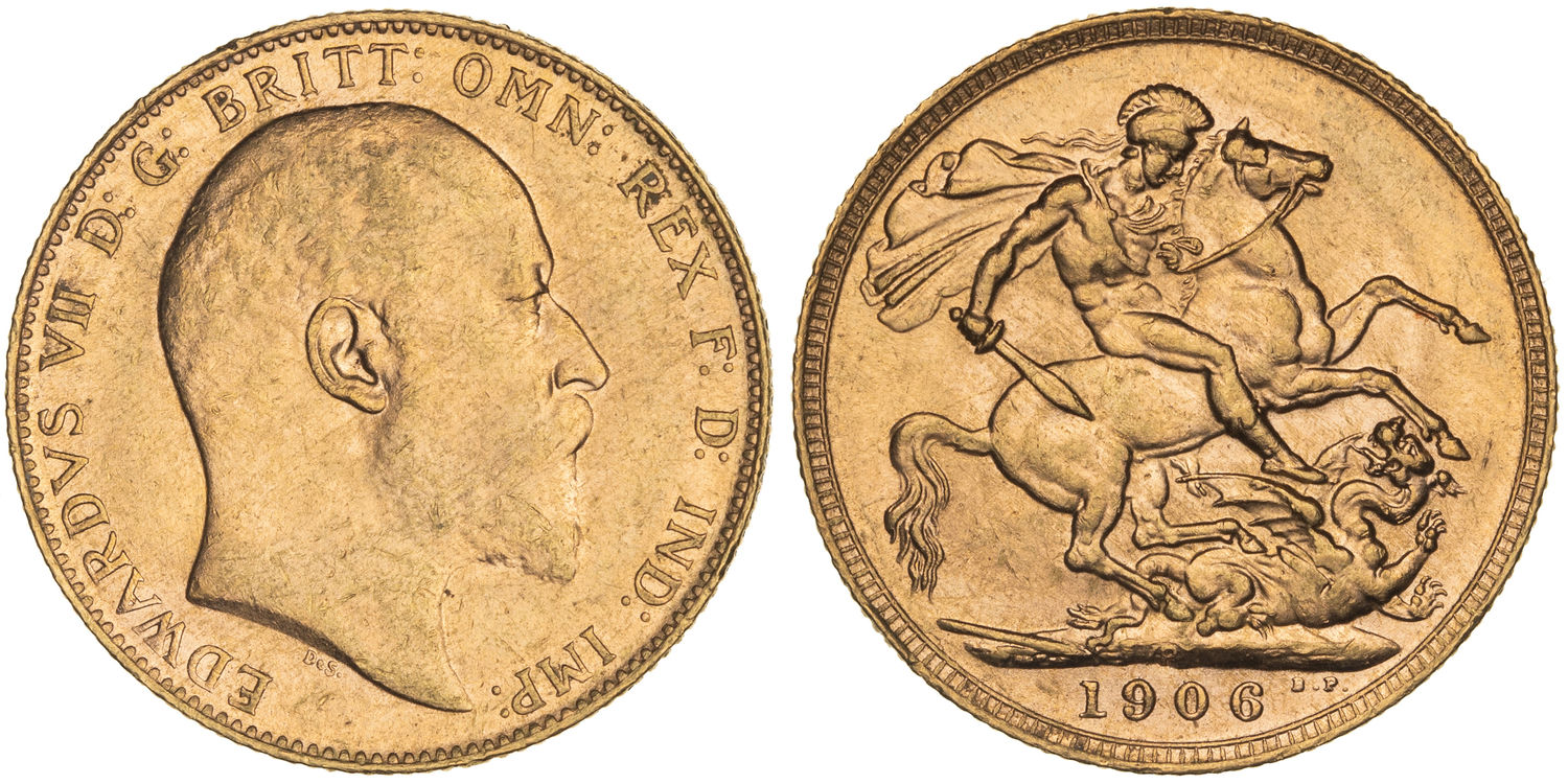 Edward VII, St George Reverse, Sovereign, 1906-P, UNC