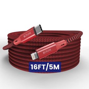 16FT EXTRA LONG 16FT USB C TO LIGHTNING CABLE, FAST CHARGING, NYLON BRAIDED, RED, IPHONE 13/13 PRO/13 PRO MAX/12/11, IPAD, AIRPODS
