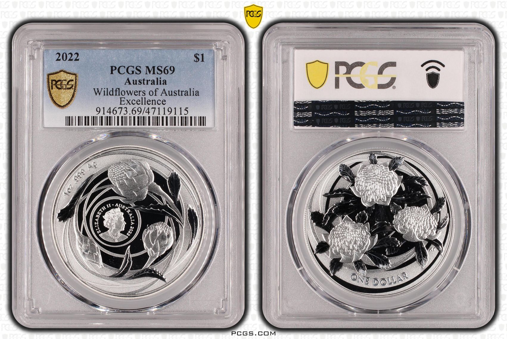 Wildflowers of Australia POP 3/0, 1oz Silver, One Dollar, 2022, PCGS MS69
