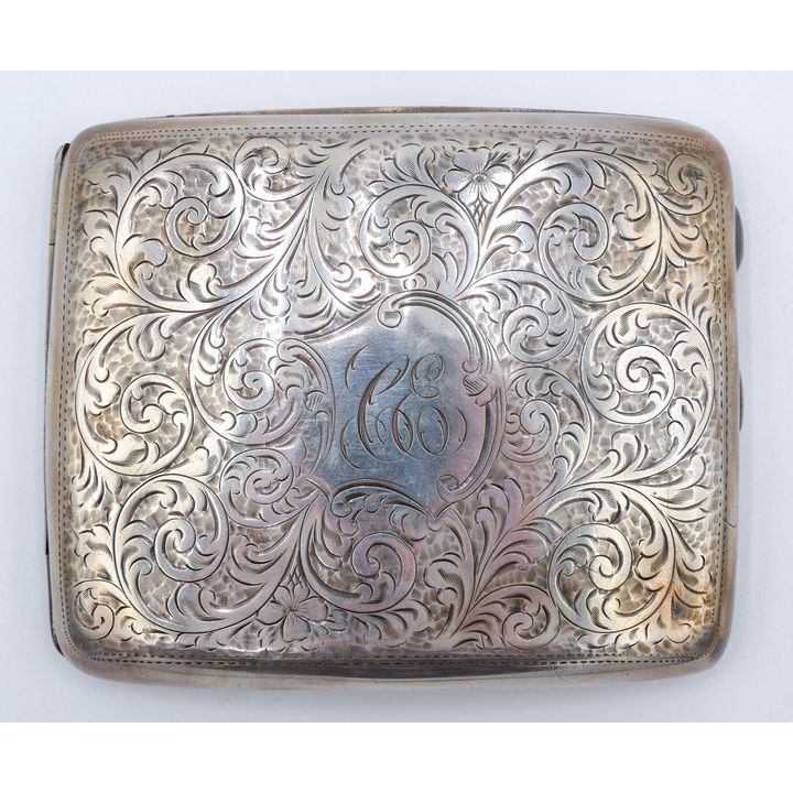 Antique English Sterling Engraved Cigarette Case 4''