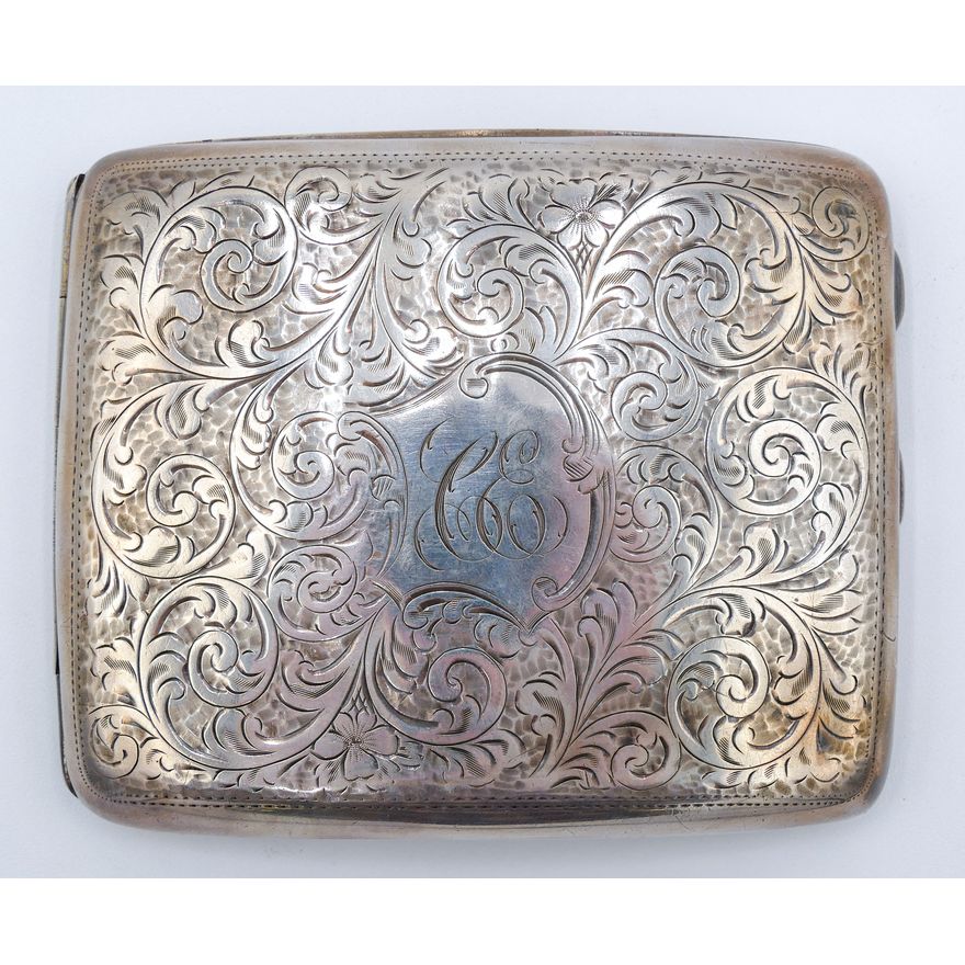Antique English Sterling Engraved Cigarette Case 4''