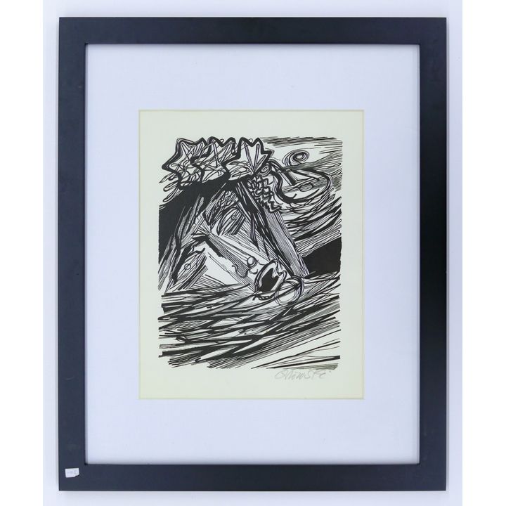 Gustav Wolff ''Odysseus & Kirke'' 1923 Woodcut Framed 21''x17''