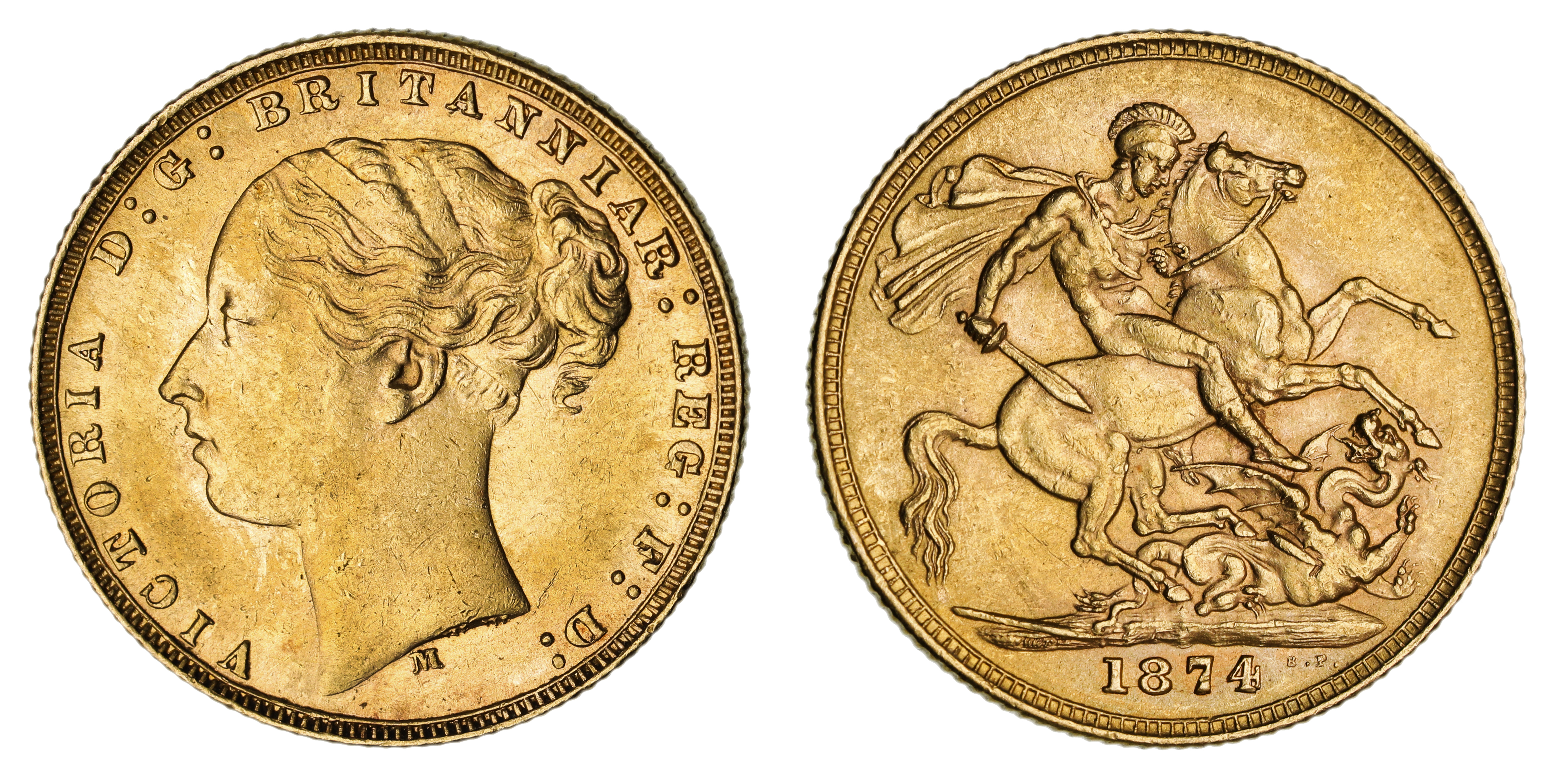 Victoria, St. George Reverse - Melbourne Mint - Young, Sovereign, 1874, EF