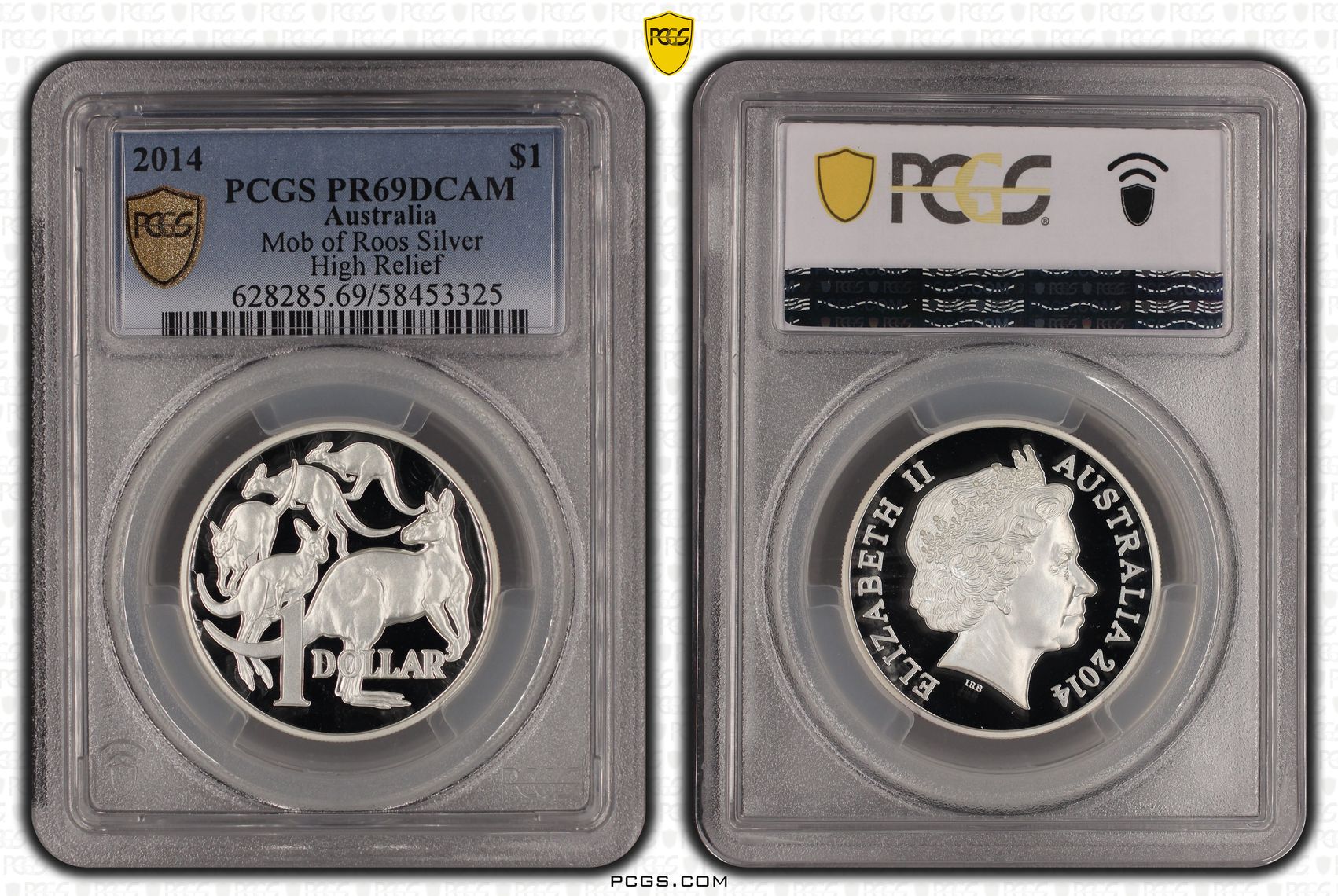 Mob of Roos Silver High Relief, One Dollar, 2014, PCGS PR69DCAM
