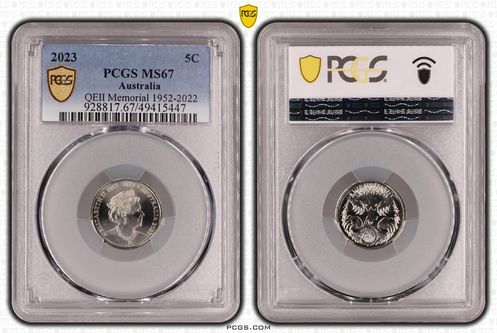 195 · Elizabeth II, Memorial Obv. , Five Cent, 2023, PCGS MS67