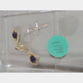 Sterling Cross pendant and Blue stone earrings