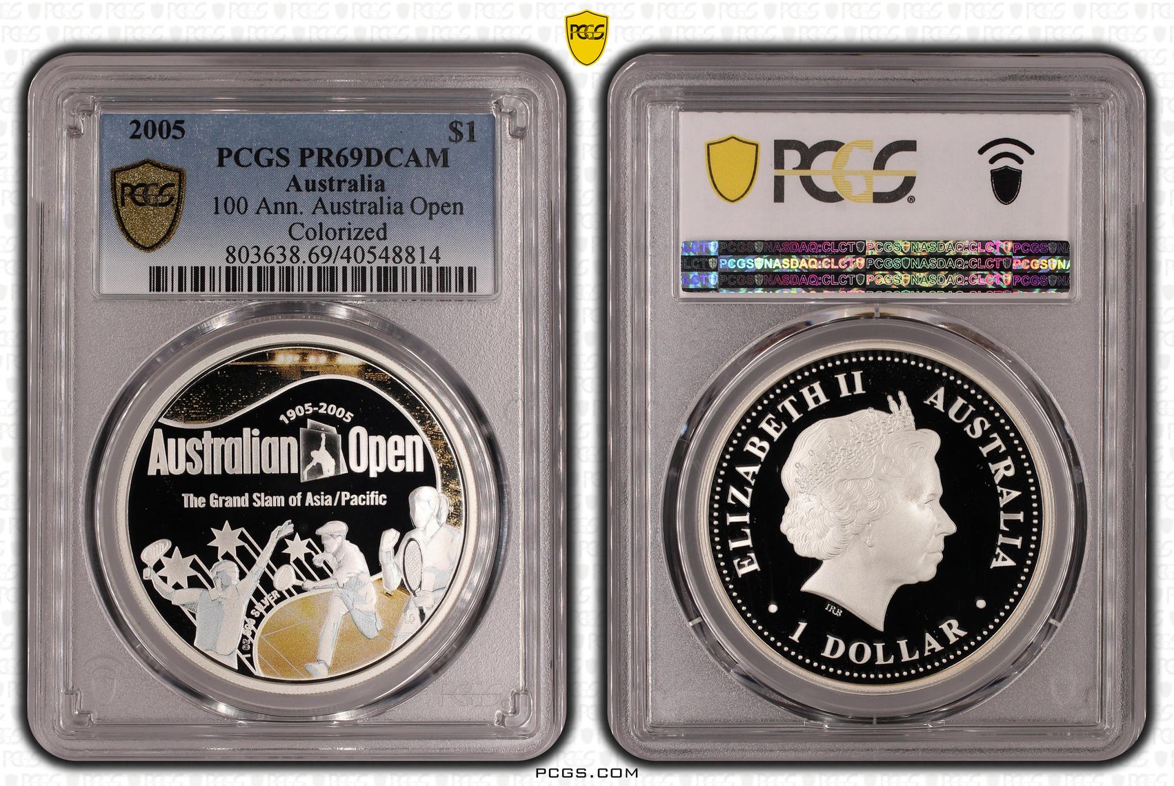 100 Ann. Australia Open Colorized, One Dollar, 2005, PCGS PR69DCAM