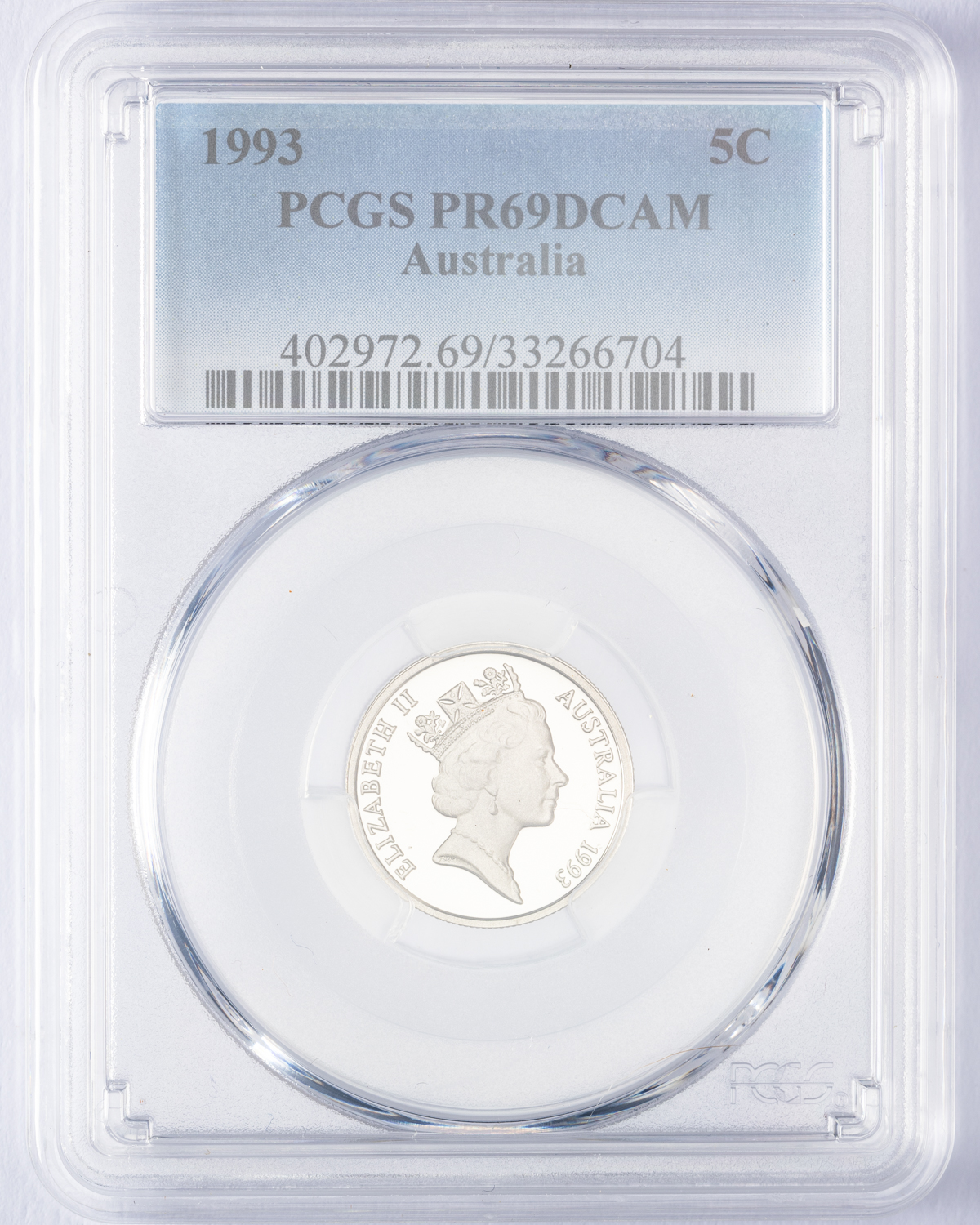 Elizabeth II, Five Cent, 1993, PCGS PR69DCAM