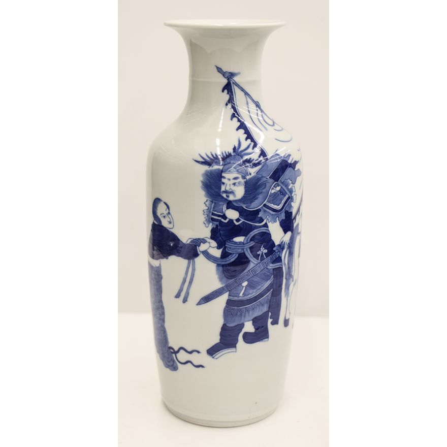 Chinese Blue & White Porcelain Warrior Vase