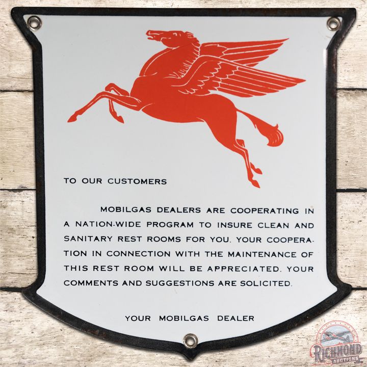 8" West Coast Mobil w/ Pegasus Restroom Pledge SSP Sign - 8.9