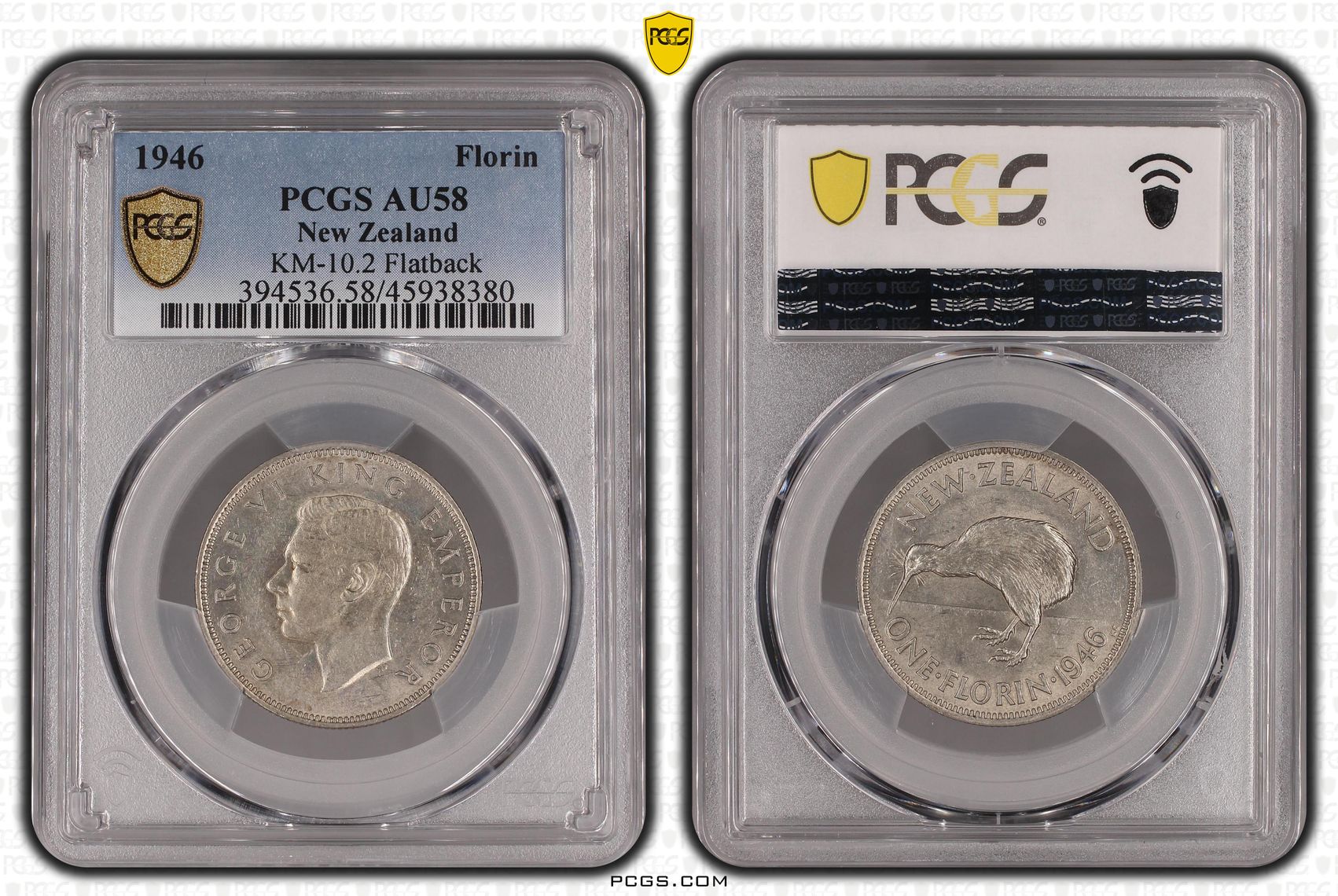 1946 New Zealand Florin Silver KM-10.2 Flatback PCGS - AU58 -380