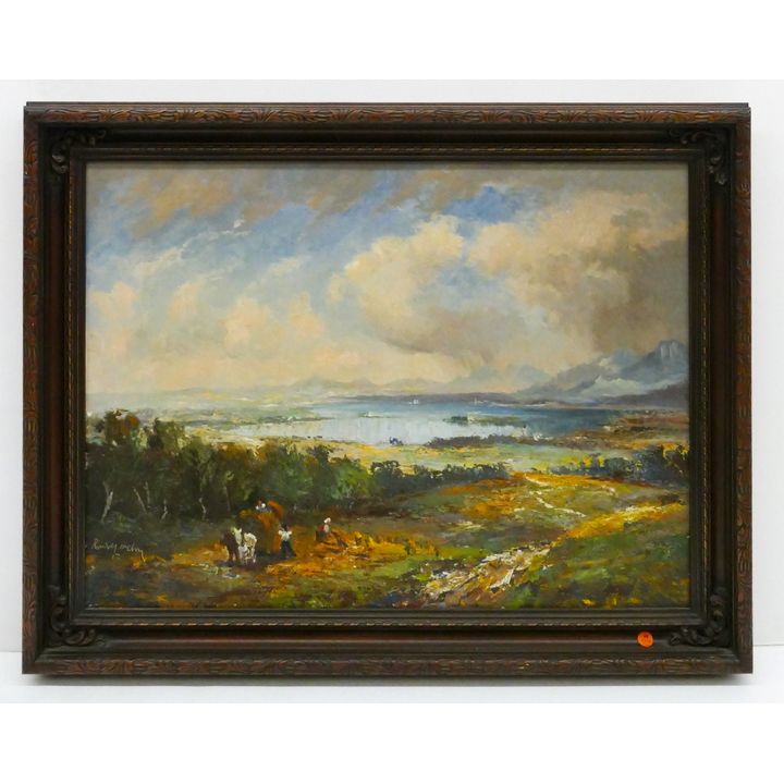 Randolf Wehn (1911-1987 Germany) Impressionist Landscape of European Lake. Professionally relined. Framed- 29x37''