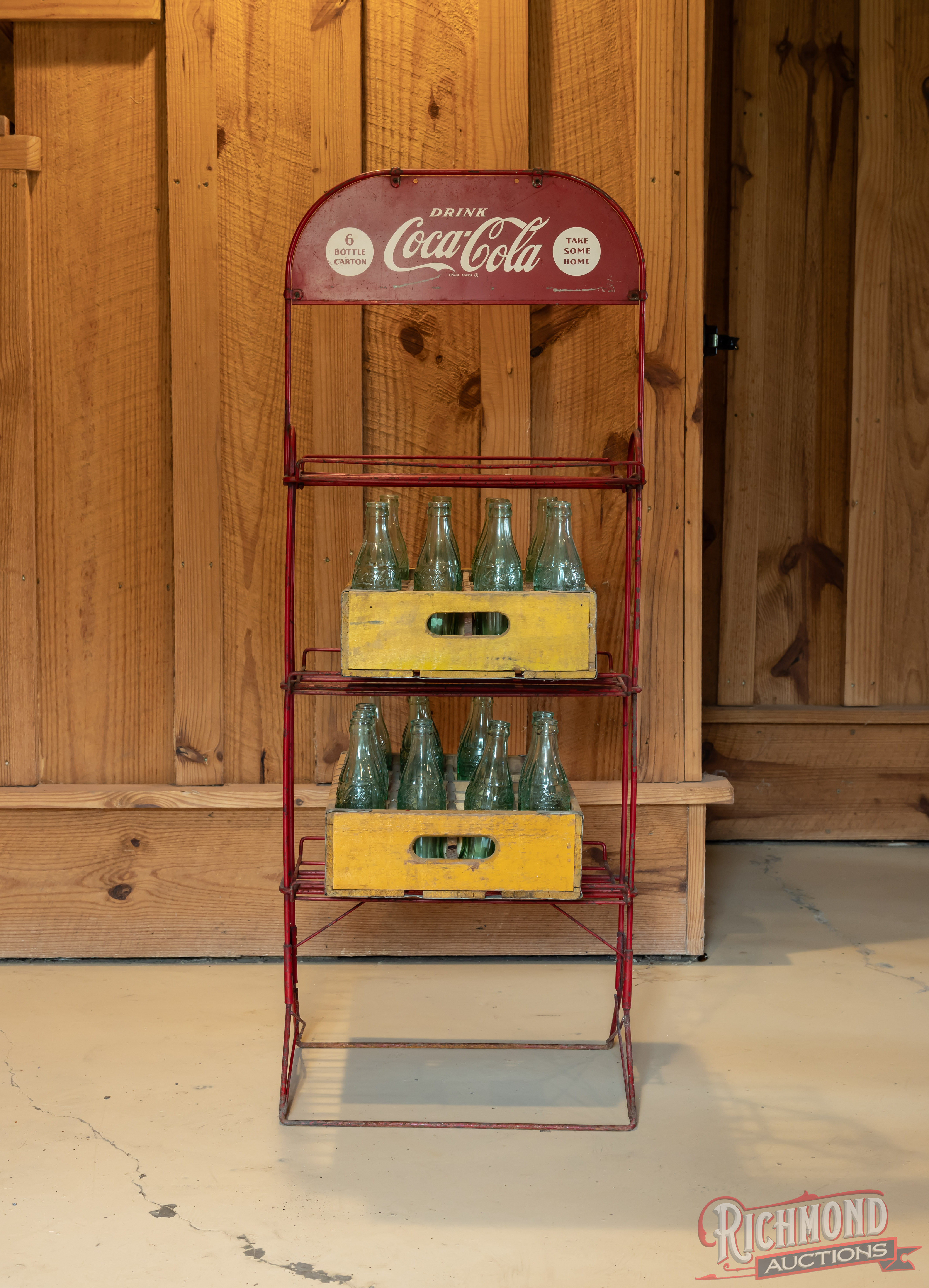Drink Coca-Cola Bottle Display Rack w/ Crates & Bottles | Richmond Auctions