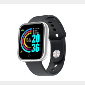 D20 Y68 SMART WATCH - SPORT TRACKER FITNESS TRACKER HEART RATE MONITOR - BLACK WITH WHITE FACE -