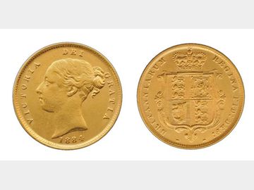 1884 Queen Victoria Young Head Shield Gold Half Sovereign.