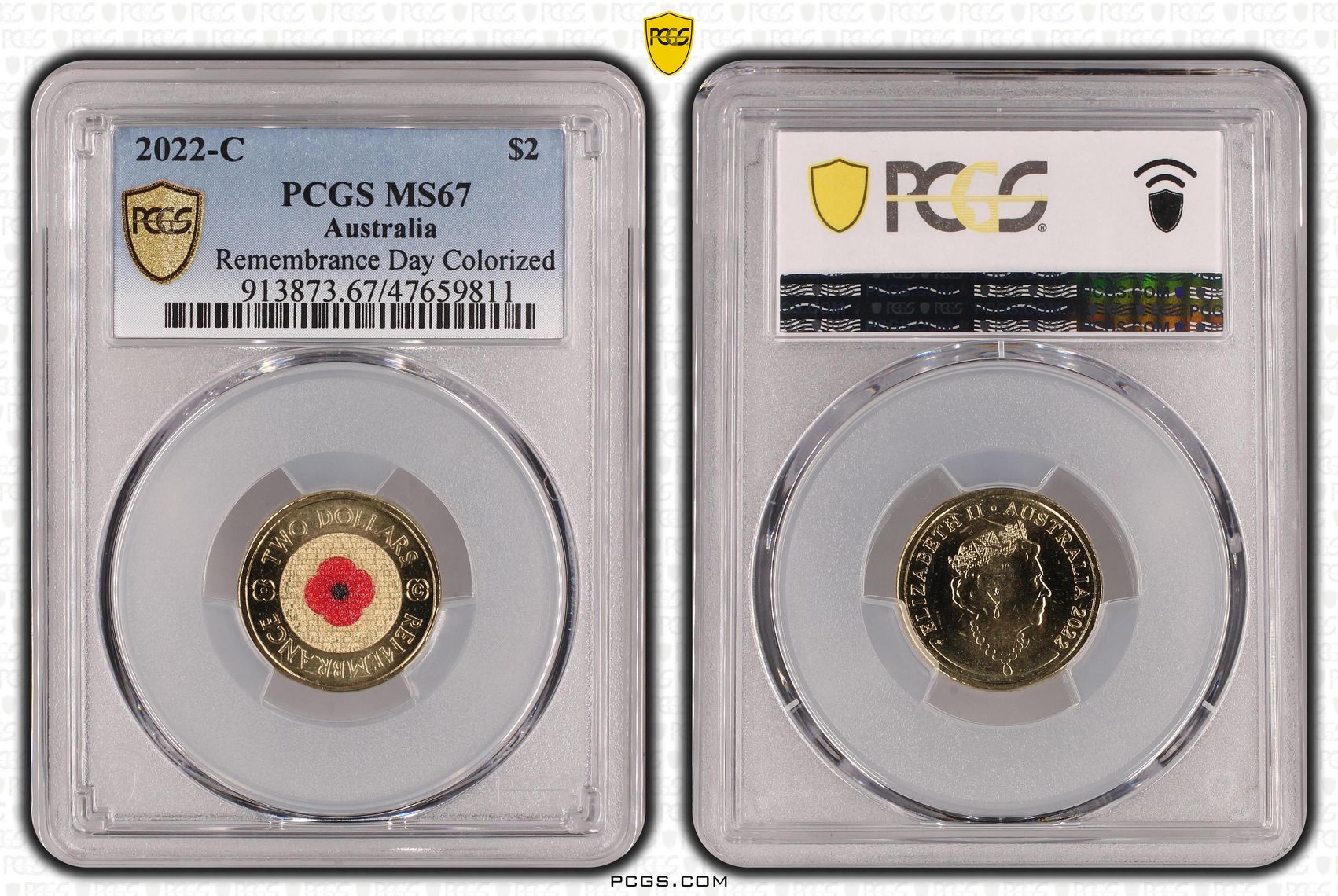 Elizabeth II, Remembrance Day Colorized, Two Dollar, 2022-C, PCGS MS67