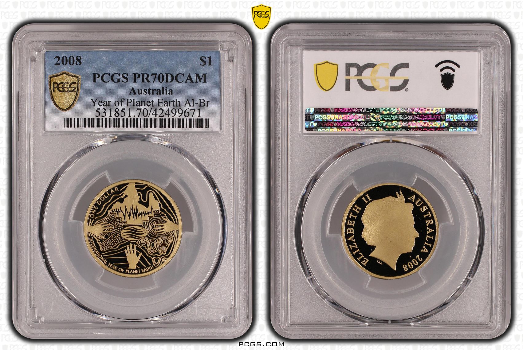 379 · 2008 Australia One Dollar, $1 Year of the Planet Al-Bronze PCGS - PR70DCAM POP 13/0 -671