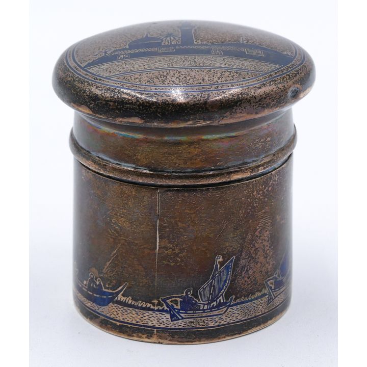 Old Egyptian Niello Silver Cylinder Box 2.5'' - 139 Grams