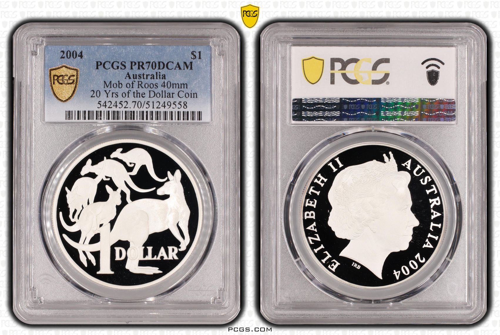 2004 Aus $1 Mob of Roos 40mm 20 Yrs of the Dollar Coin PCGS PR70DCAM POP 36/0