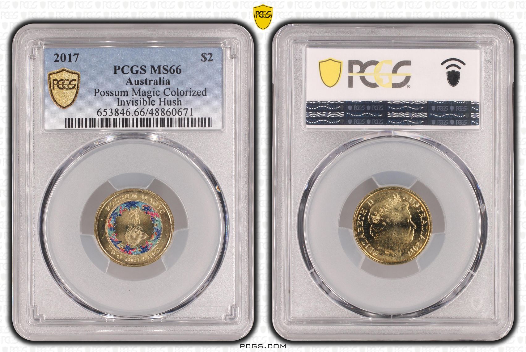 Possum Magic Colorized Invisible Hush, Two Dollar, 2017, PCGS MS66
