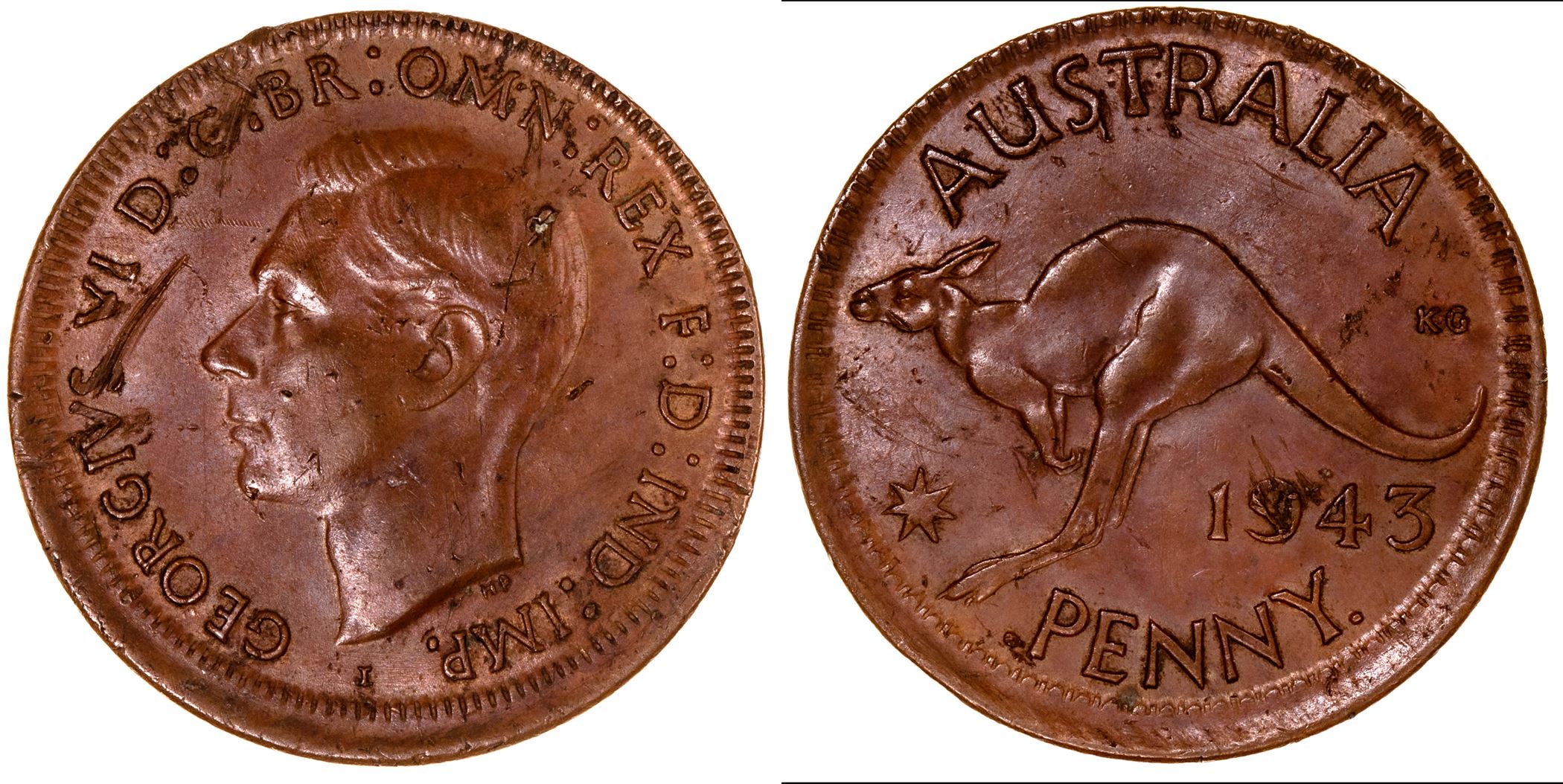 George VI, Penny, 1943-I, VF