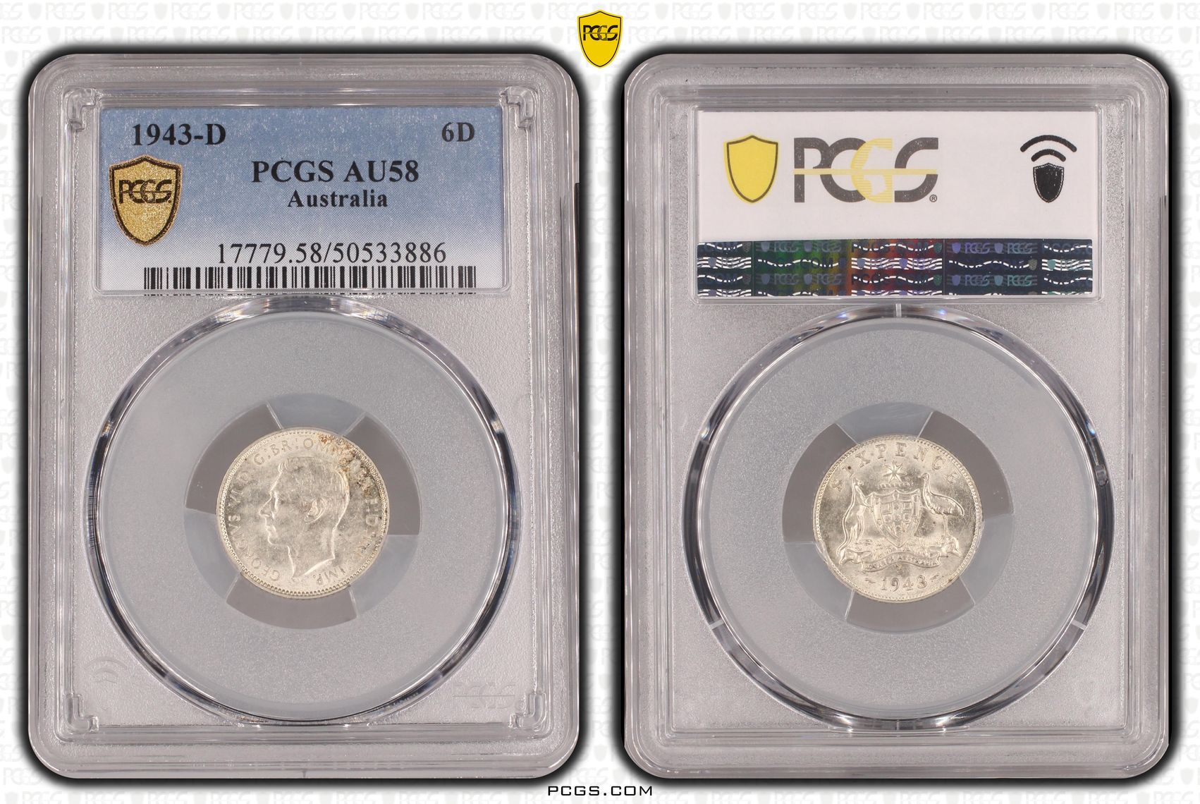 George VI, Sixpence, 1943-D, PCGS AU58