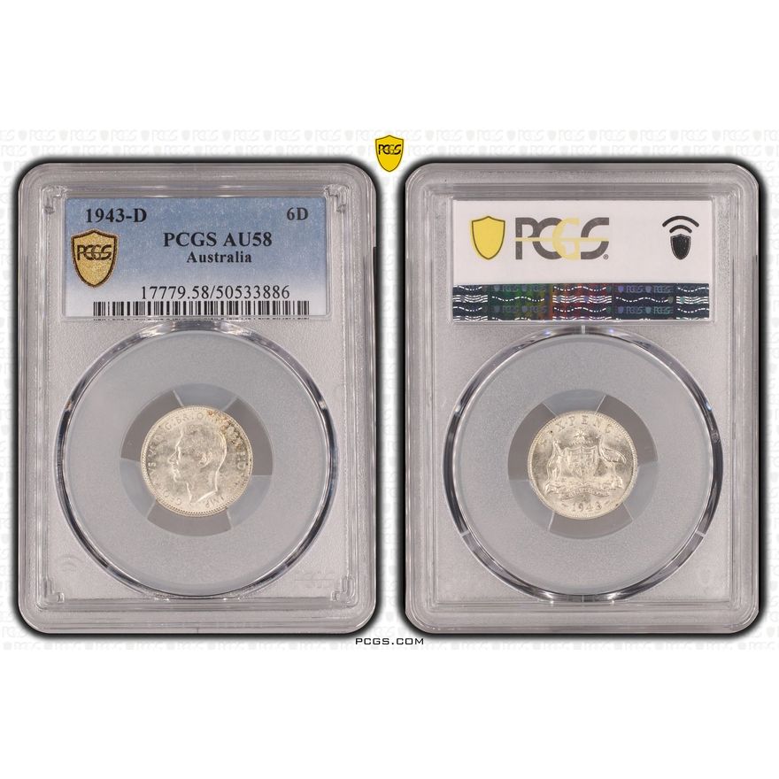 George VI, Sixpence, 1943-D, PCGS AU58