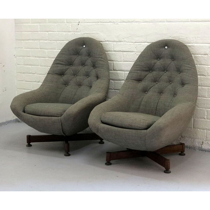 PAIR OF MID 20TH CENTURY GREAVES & THOMAS STYLE UPHOLSTERED SWIVEL CHAIRS