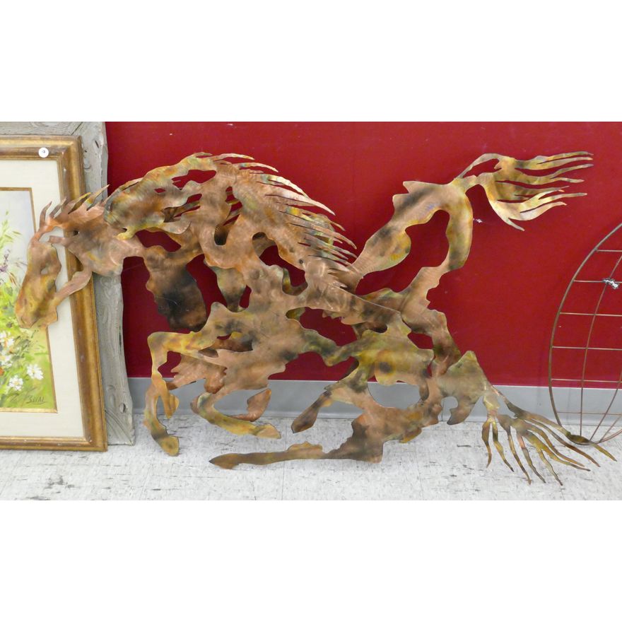 2pc Running Horses Cut Copper Wall Sculptures 26''x54'' Approx.