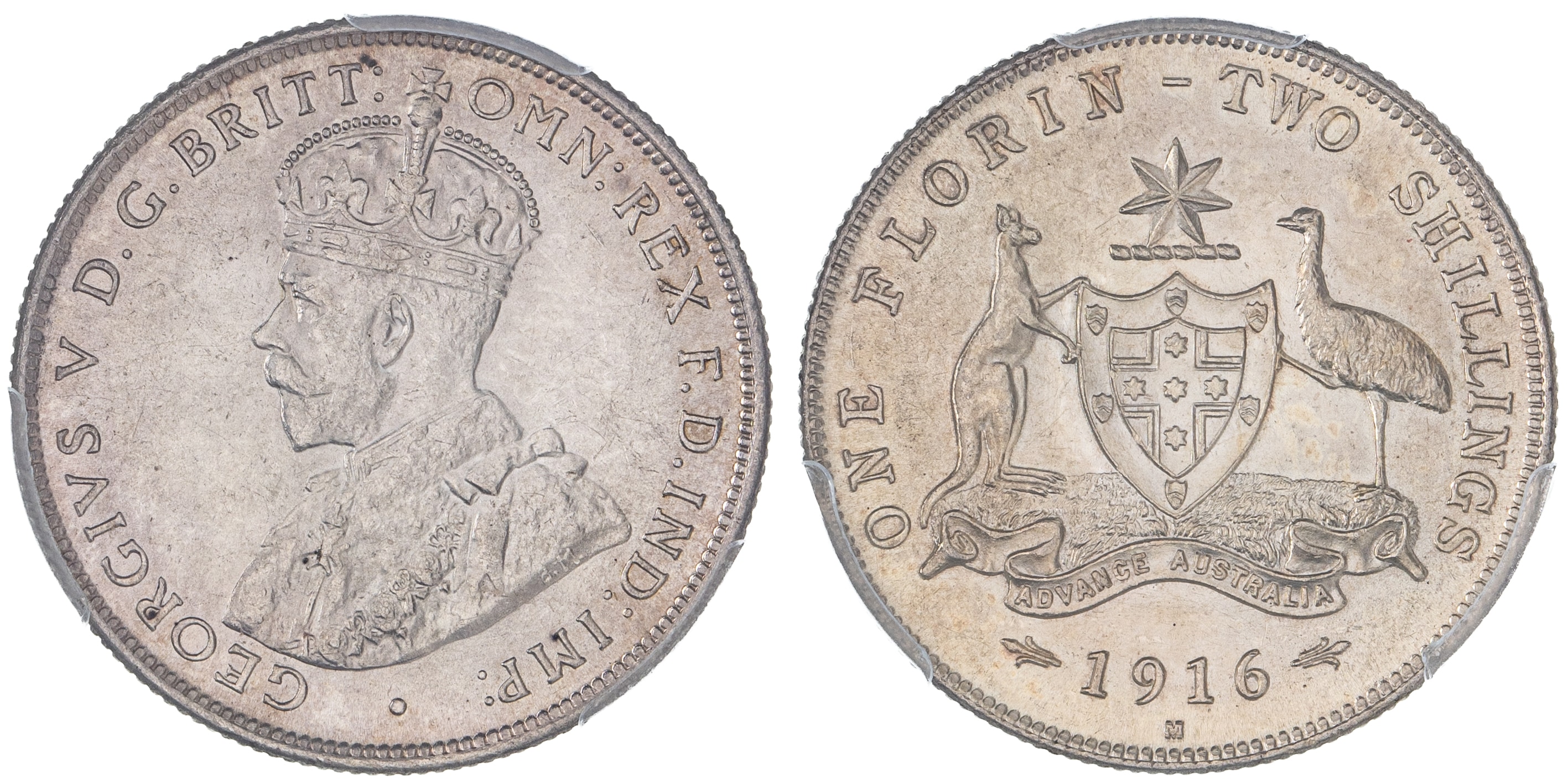 George V, Florin, 1916-M, PCGS MS62