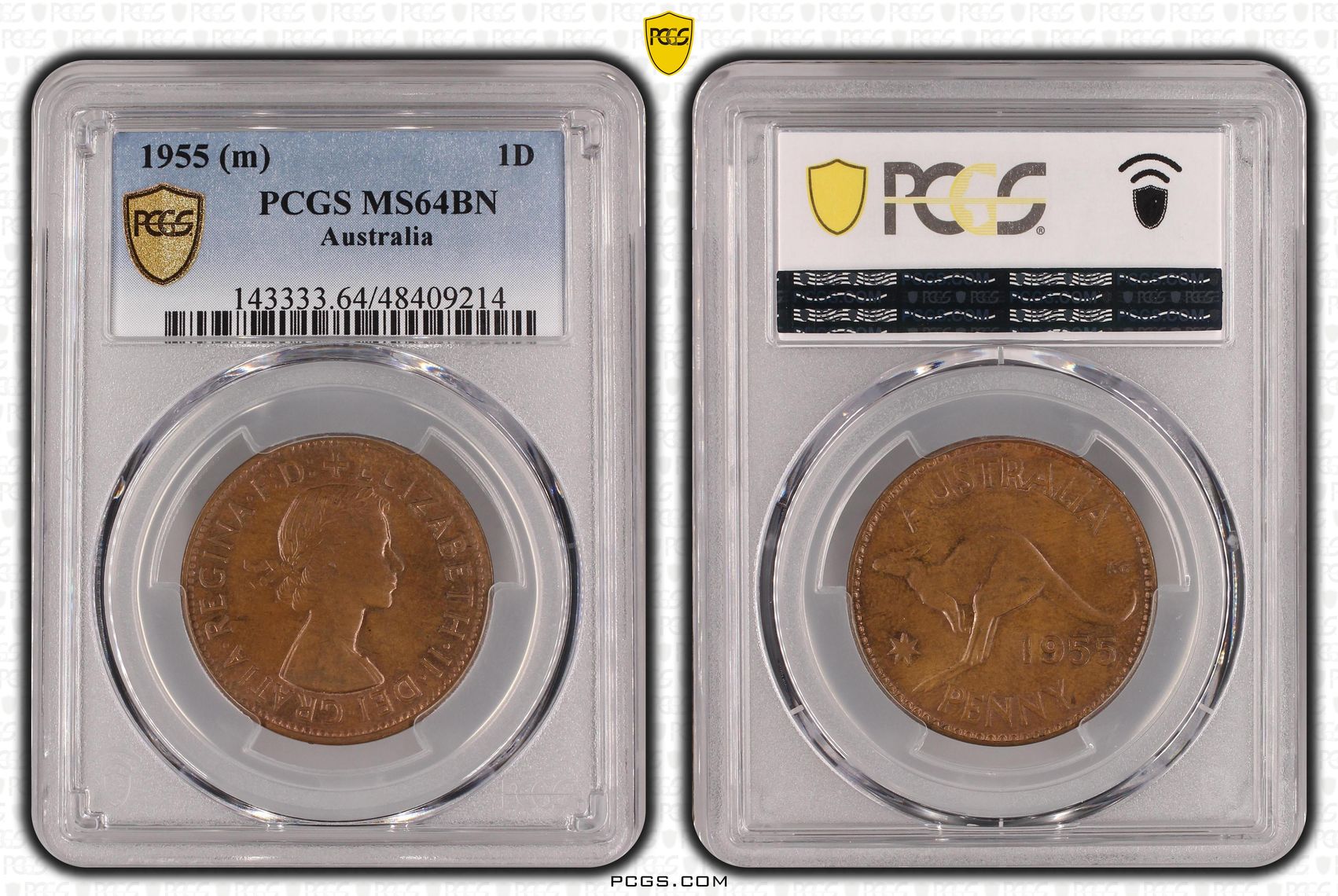 Elizabeth II, Penny, 1955, PCGS MS64BN