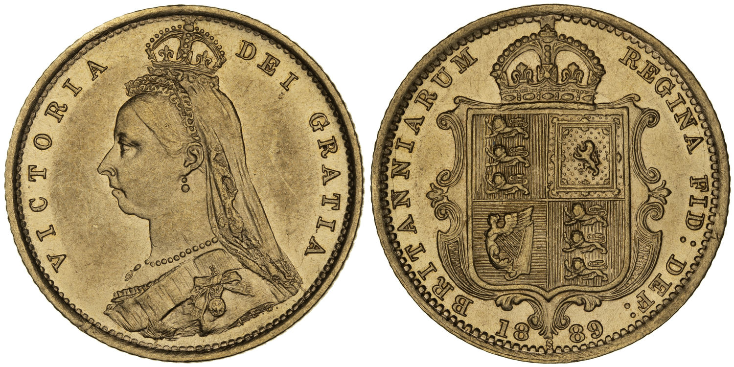 Victoria, Shield Reverse, Half Sovereign, 1889-S, EF