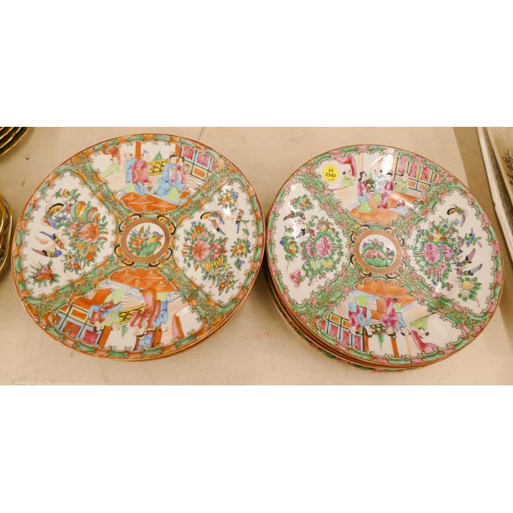 9pc Old Chinese Rose Medallion Porcelain Plates- 10''