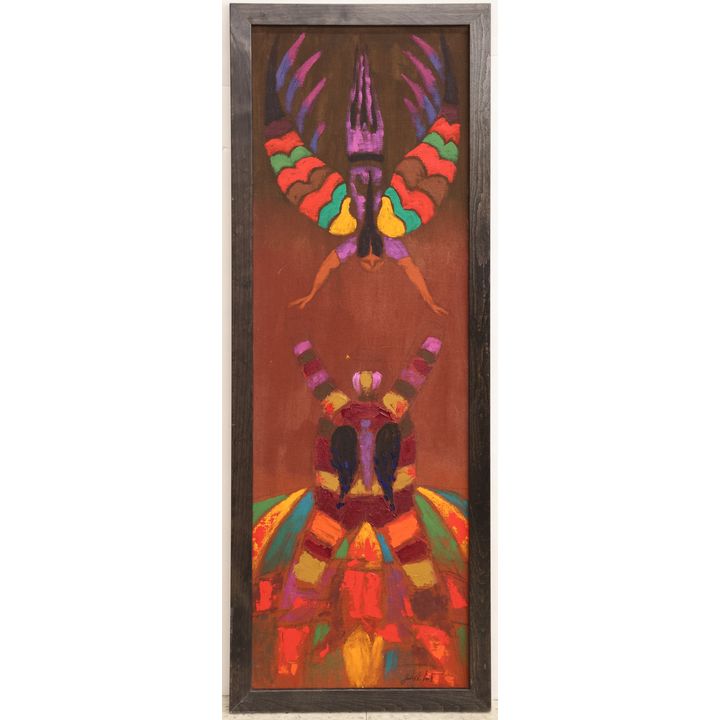 Jack McLarty ''Mexican Acrobats'' Oil on Canvas Framed 51''x19''