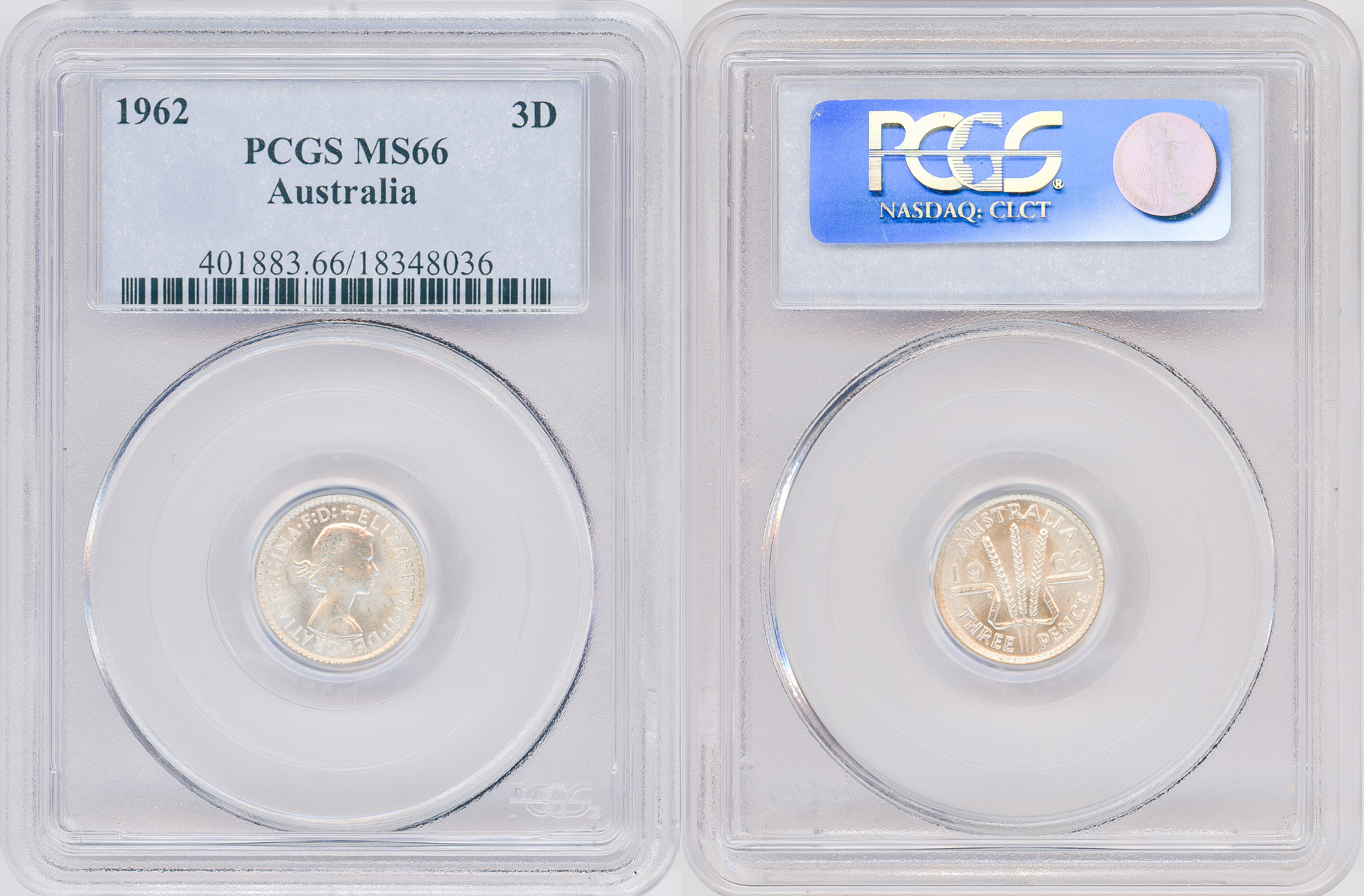 Elizabeth II, Threepence, 1962(m), PCGS MS66