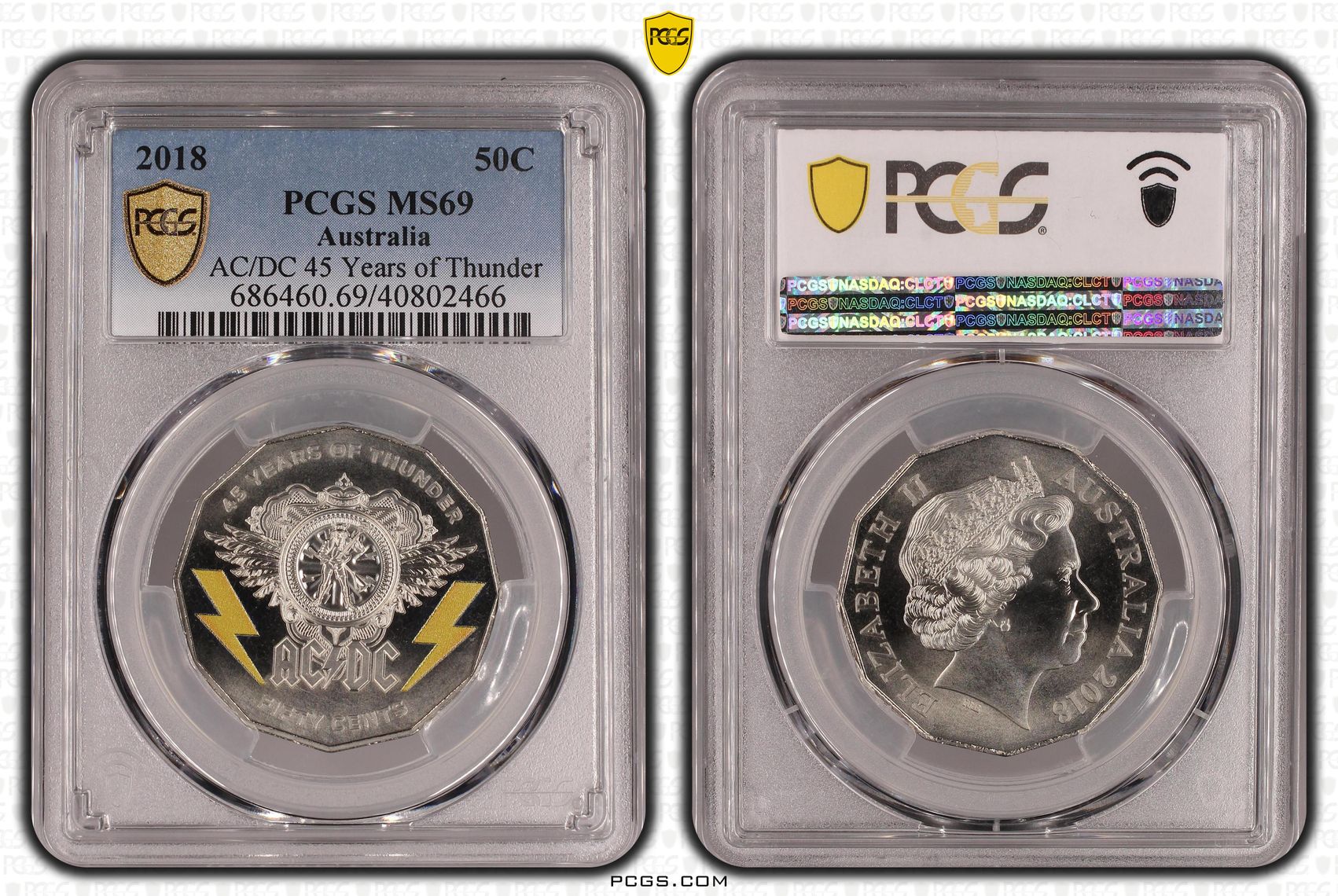 AC/DC 45 Years of Thunder, Fifty Cent, 2018, PCGS MS69