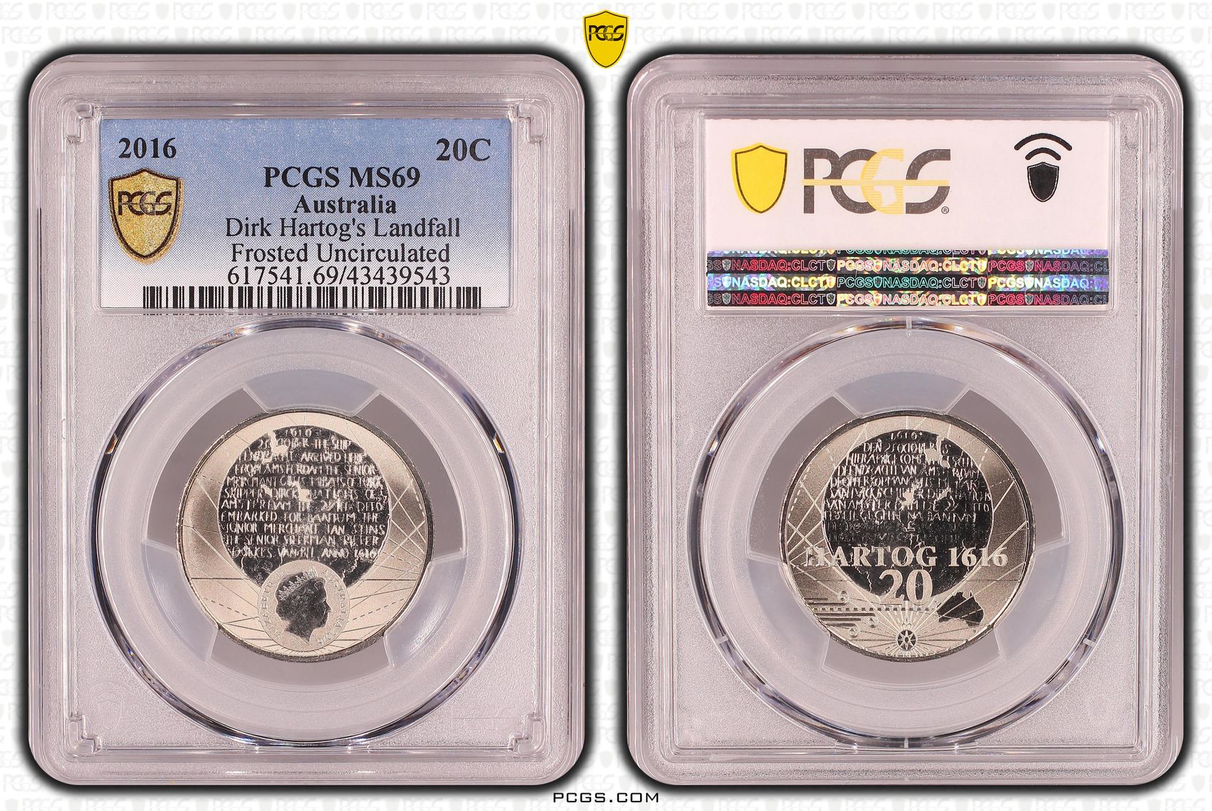 2016 Australia Twenty Cent, 20c 400th Ann Dirk Hartog's Landfall Frosted Uncirculated PCGS - MS69 -543