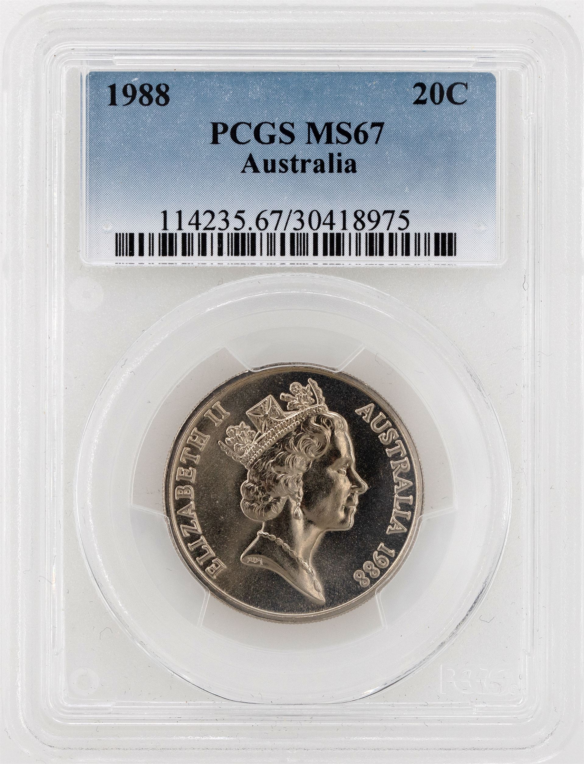 1988 Australia Twenty Cent, 20c PCGS - MS67 -975