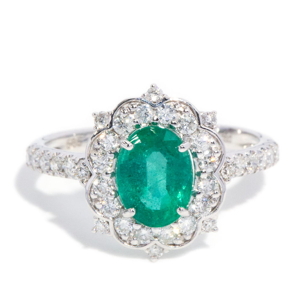 87 · 1.41 Carat Bluish-Green Emerald and Diamond Ring