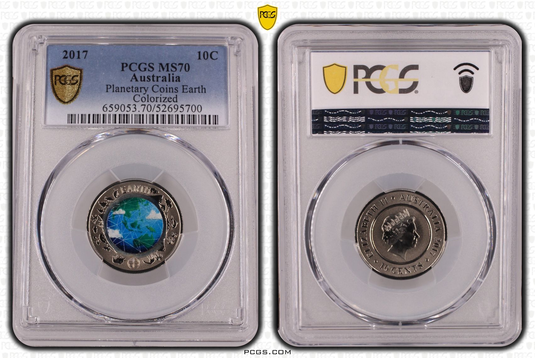 Planetary Coins Earth Colourised, Ten Cent, 2017, PCGS MS70