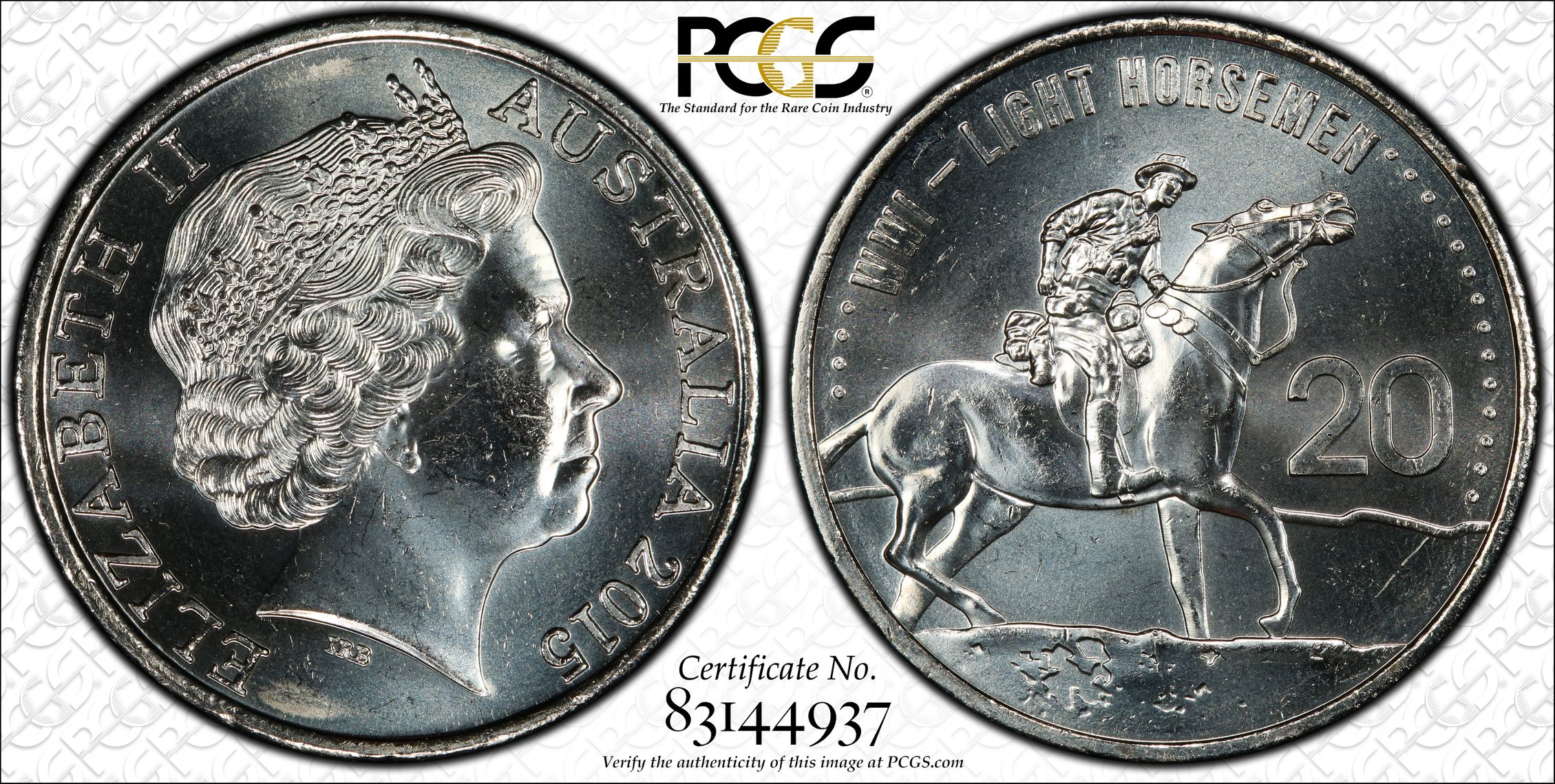 Light Horsemen, Twenty Cent, 2015, PCGS MS64