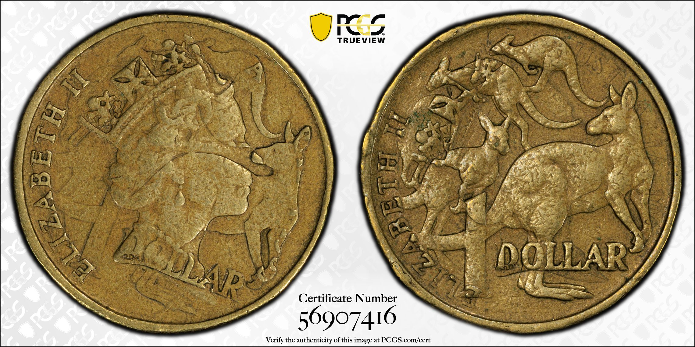 Elizabeth II, Flip-Over Double Struck, One Dollar, 1985-98, PCGS XF40