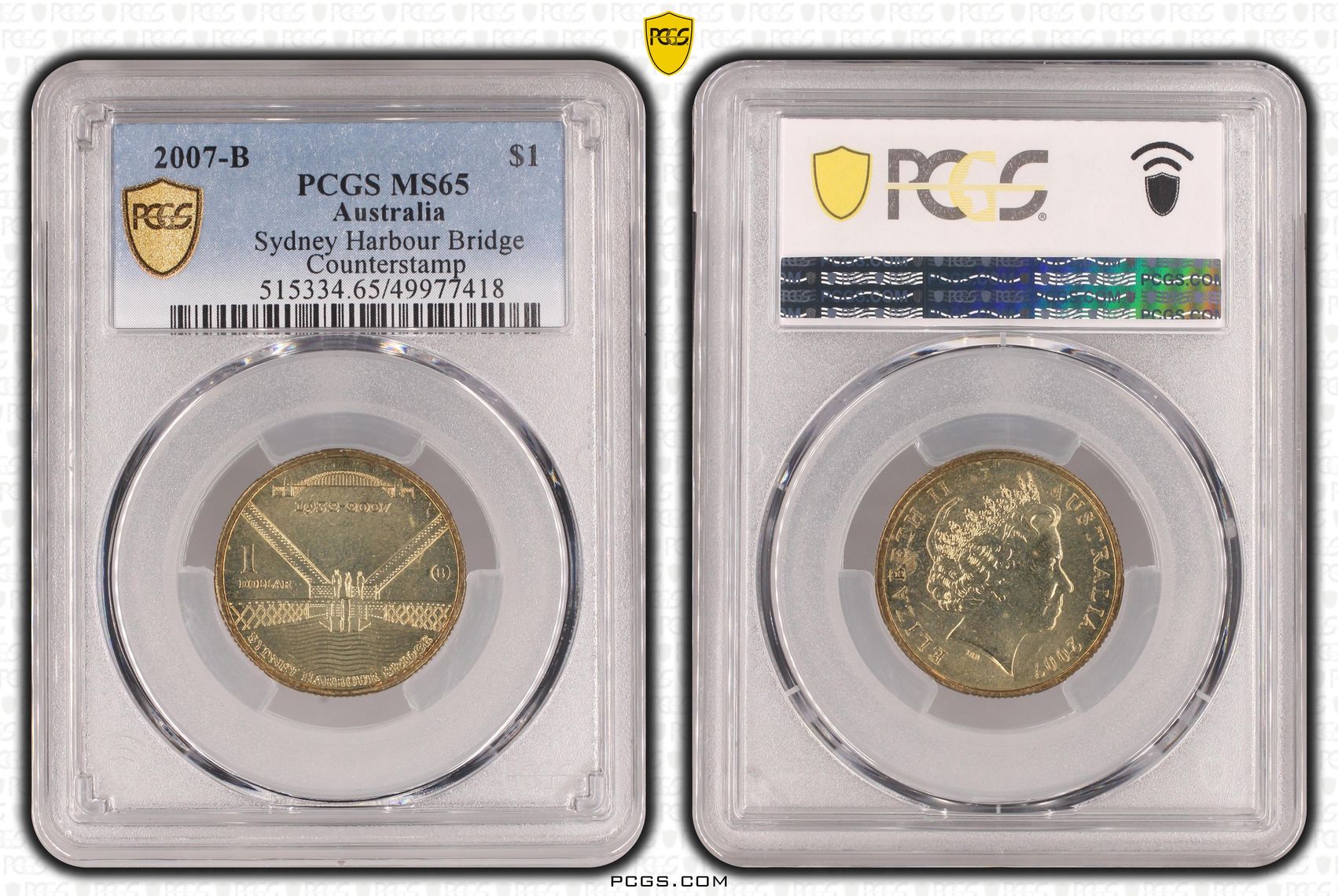 Sydney Harbour Bridge Counterstamp , One Dollar, 2007-B, PCGS MS65